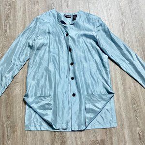 (3) Vintage Silk Minimalist Oversized Longline Slits Cardigan Blazer Duster S